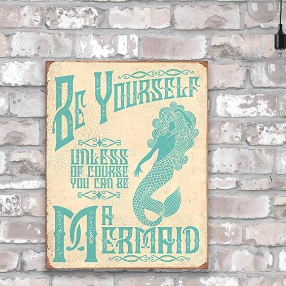 Mermaid Metal Sign Picture 16x12 Coastal Beach House Wall Decor Gift - Picture 1 of 5